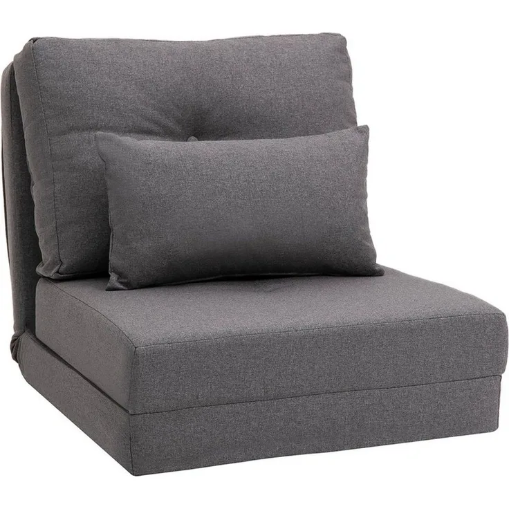 HOMCOM Schlafsofa mit verstellbarer Rückenlehne, Zierkissen, Bodensofa 1 Teile, für Wohnzimmer, Schlafzimmer, Leinen, Dunkelgrau