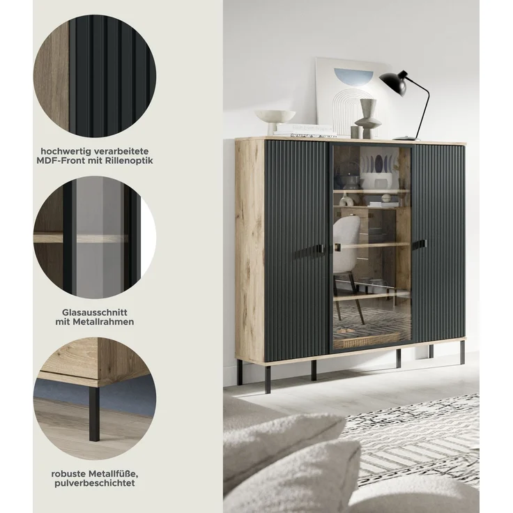 Chess Highboard in schwarz tiefzieh – Bild 8