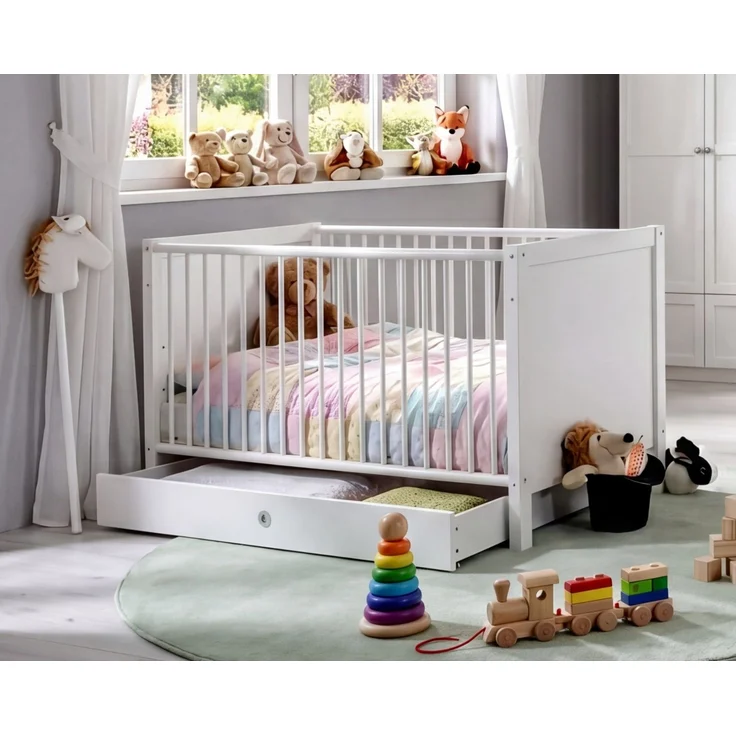 Babyzimmer-Set Zubehör: Bettschubkasten für Babybett, Landhausstil Weiß – Bild 3