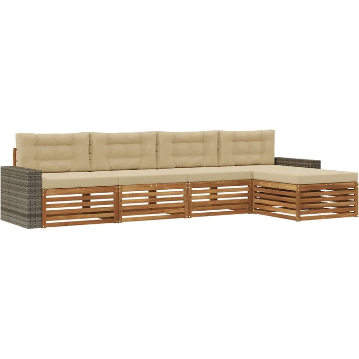 vidaXL Outdoor-Sofagarnitur 5 stk. 4-Sitzer Natur und Beige 3383251 – Bild 2
