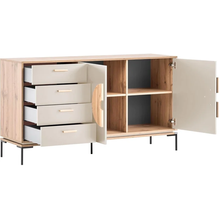 Schildmeyer Looks by Wolfgang Joop Sideboard mit Griffapplikation, Eiche Landhaus mit cremebeige, Holzwerkstoff, 154.6 x 45 x 85.7 cm, 701820 – Bild 2