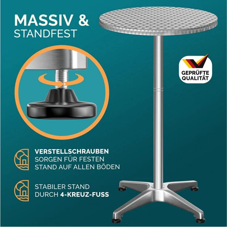 Casaria Stehtisch, mit Husse Stabil Höhenverstellbar Hoch Alu Rund Ø 60cm Wetterfest – Bild 3