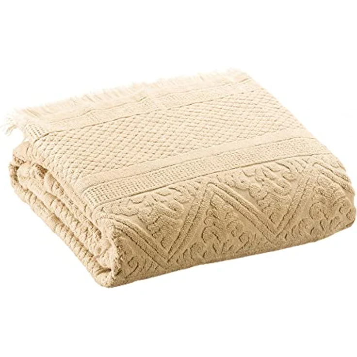 Vivaraise Badetuch Zoé, Beige, 100% Baumwolle, 100x180 cm, Arabesken-Jacquardmuster – Bild 1