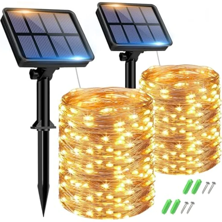 btfarm Solar Lichterkette Aussen, 2x15M 150 LED Solarlichterkette Außen Wetterfest 8 Modi IP65 Wasserdicht Kupferdraht Lichterkette Außen Solar Outdoor für Garten Terrasse Baum Hof Party (Warmweiß) – Bild 2
