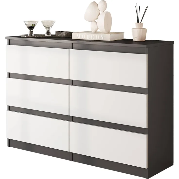Furnica GABRIEL Kommode 6 Schubladen Anthrazit/Weiß Matt H71 B100 T33.5cm