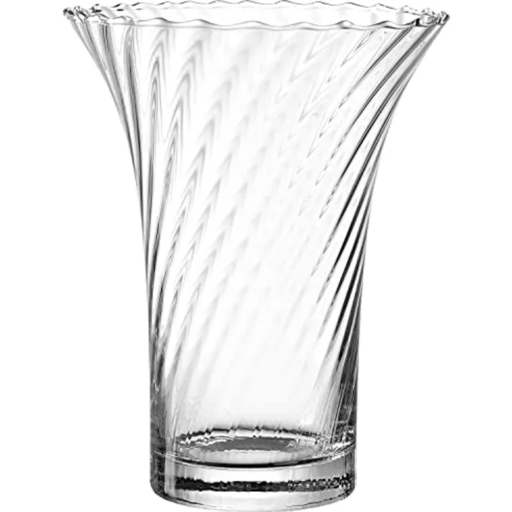 LEONARDO HOME Ravenna, Blumenvase aus 3D veredeltem Glas, handgefertigte geschwungene Glasvase, Unikat, Höhe: 22 cm, transparentes Klarglas