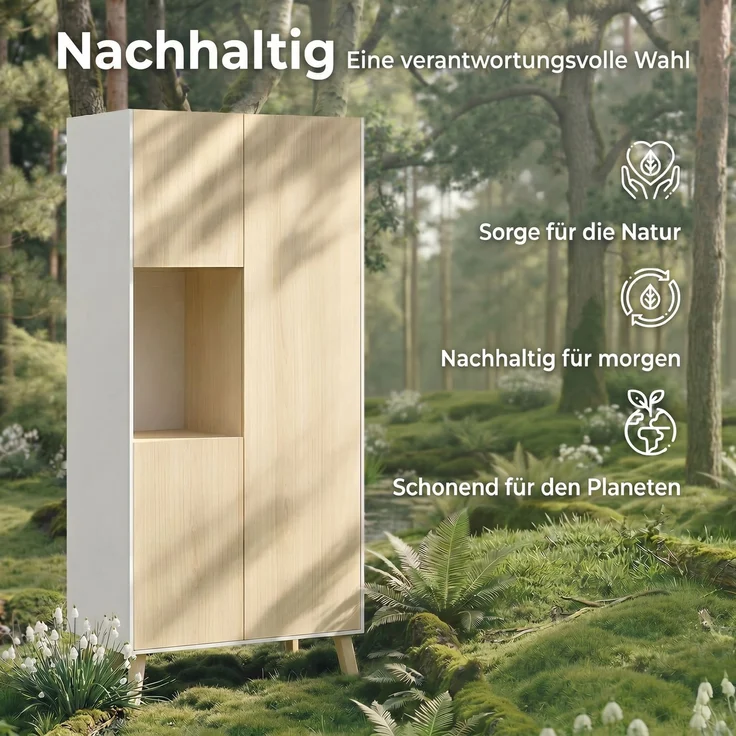 Rayofly-Moderner Küchenschrank mit offenem Fach & verstellbaren Regalen, Naturholz-Optik, H 170cm x T 80cm x B 40cm – Bild 10