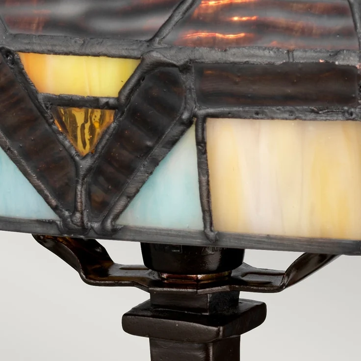 Tischleuchte, Tiffany-Glas, Metall, Bronze, H 30,5 cm – Bild 3