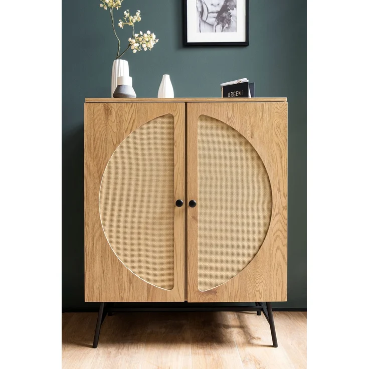 FINEBUY Sideboard FB104655 (80x103x39 cm Anrichte, Eiche-Dekor Rattangeflecht), Kommode Türen Highboard, Hoher Kommodenschrank – Bild 4
