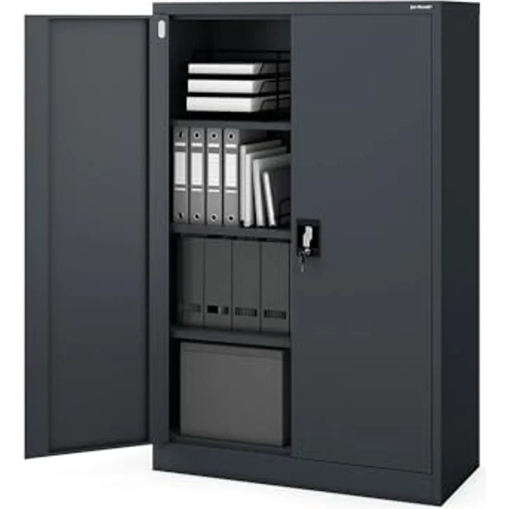 Jan Nowak Aktenschrank C001K Metallschrank Büroschrank Werkzeugschrank 3 Fachböden Stahlblech Flügeltüren Pulverbeschichtung 140 cm x 90 cm x 40 cm (Anthrazit) – Bild 4