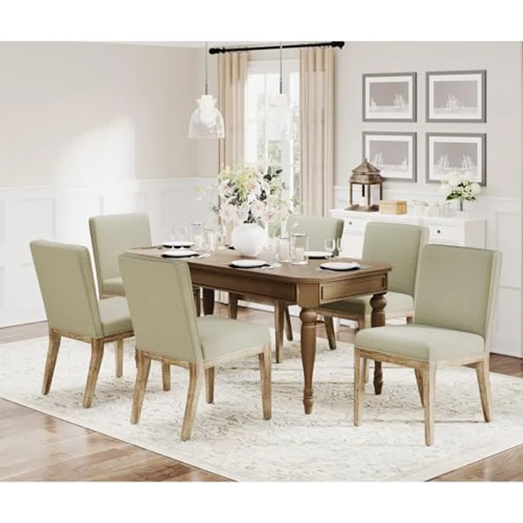 COLAMY Esszimmerstühle 4er Set, Moderne Esszimmerstühle mit Stoffbezug, Küchenstühle im Landhausstil für Restaurant und Wohnzimmer, Khaki – Bild 4