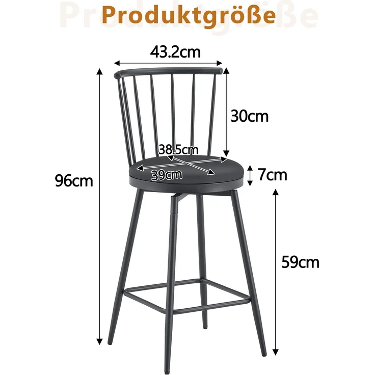 Barhocker 96x39x39 cm im 1er-Set, Windsor-Rücken, gepolsterter PU-Sitz, Schwarz – Bild 3