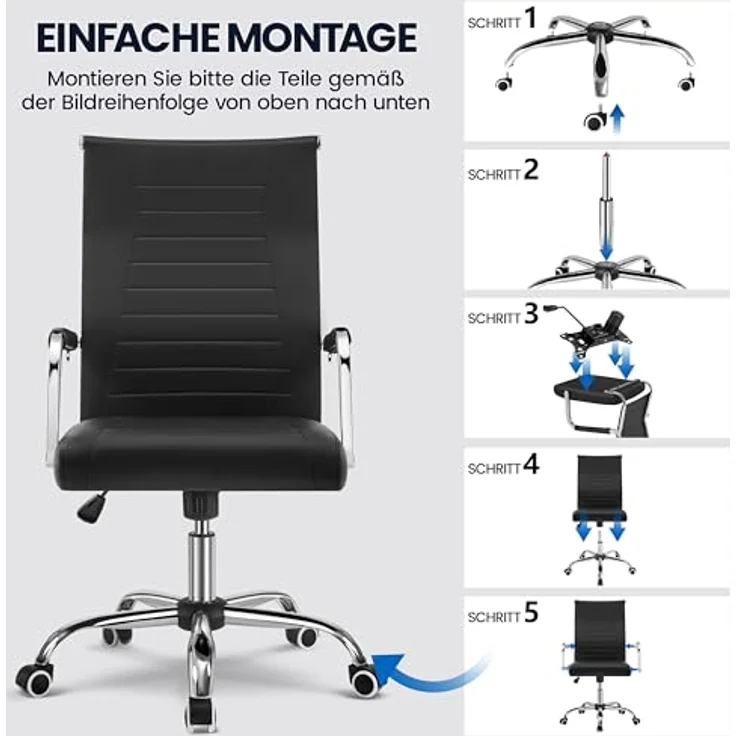 Yaheetech Bürostuhl ergonomischer Schreibtischstuhl mit Armlehnen, Chefsessel Computerstuhl hoher Rückenlehne, Arbeitsstuhl mit Wippfunktion bis 136 kg Belastbar Schwarz – Bild 11
