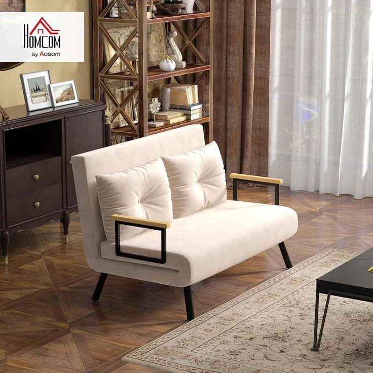 HOMCOM Schlafsofa Relaxsessel mit Bettfunktion, Klappsofa mit Samtoptik, Polstersofa 1 Teile, mit Verstellbarer Rückenlehne, Beige, 102 x 73 x 81 cm – Bild 2