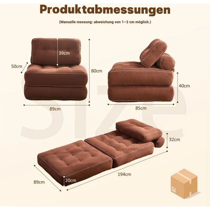 LITBIRD Schlafsofa faltbar, 4-in-1 Multifunktionssofa, Sitzsack-Sofa, Relaxsessel, 1 Teile, Spielsofa & Gästebett für kleine Räume – Bild 2