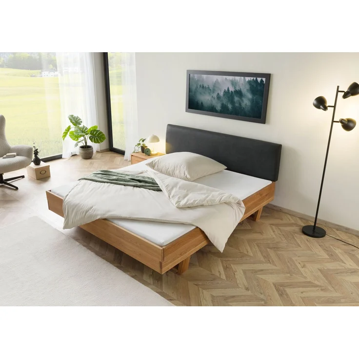Bett mit Nachttisch links Eiche 160x200x85 natur geölt, Kopfteil anthrazit FICHTELBERG #50 – Bild 2