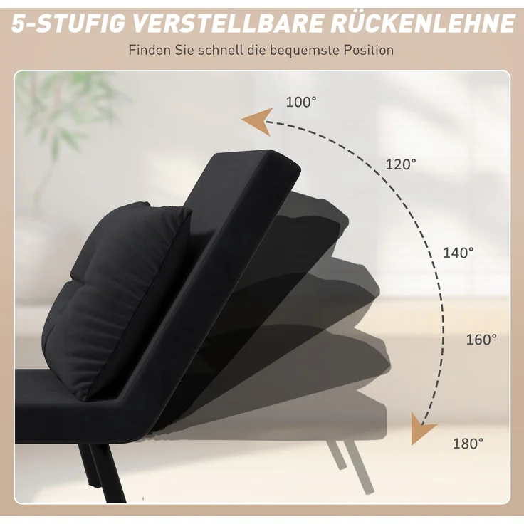 HOMCOM Schlafsessel, Stahl, Polyester, Schwarz, 73L x 63B x 81H cm – Bild 5