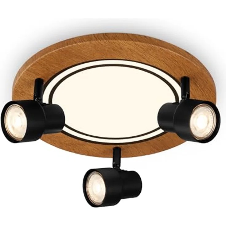 BRILONER LED Deckenlampe mit Spots, warmweiß, schwenkbar, 12W, Holz, mit Speicherfunktion, 300x155 mm (DxH)