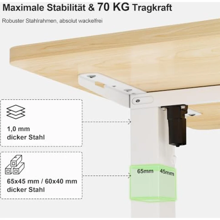 JUMMICO 180x80cm Höhenverstellbarer Schreibtisch, USB-Anschluss, 2 Höhen Memory-Funktion, Anti-Kollisions, Erinnerungsfunktion – Bild 5