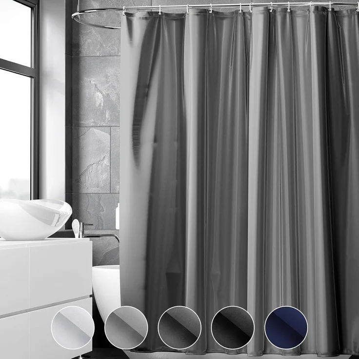 Duschvorhang 240x200cm Anti-Schimmel Badvorhang PVC Textil Dunkelgrau – Bild 1