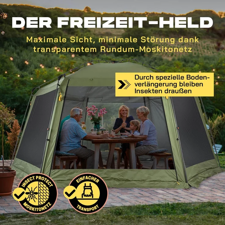 Where Tomorrow Pop up Pavillon | Faltpavillon & Partyzelt für Camping, Outdoor, Festival | stabil u. wasserabweisend | Gartenpavillon mit Insektenschutz, Sonnenschutz & Regenschutz – Bild 3