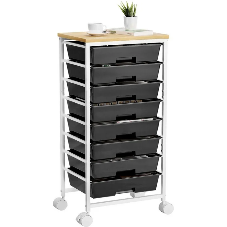 Yorbay Rollwagen mit 8 Schubladen und Holzplatte, Schubladenschrank aus Kunststoff, (Multifunktionaler Aufbewahrungsrollcontainer mit Rollen), für Wohnzimmer, Schlafzimmer, Badezimmer, Büro, Klassenzimmer, Küche – Bild 5