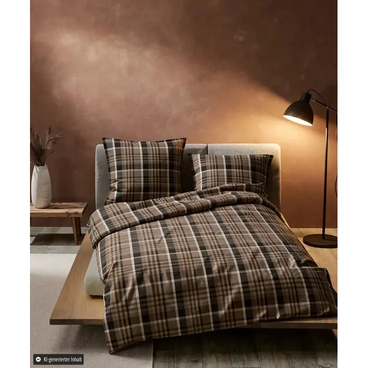 Fleuresse Lech Edelflanell Bettwäsche 240x220 Karo braun schwarz 605082-07