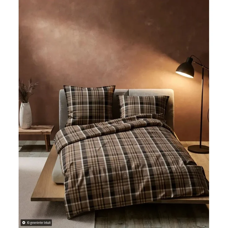 Fleuresse Lech Edelflanell Bettwäsche 240x220 Karo braun schwarz 605082-07 – Bild 1