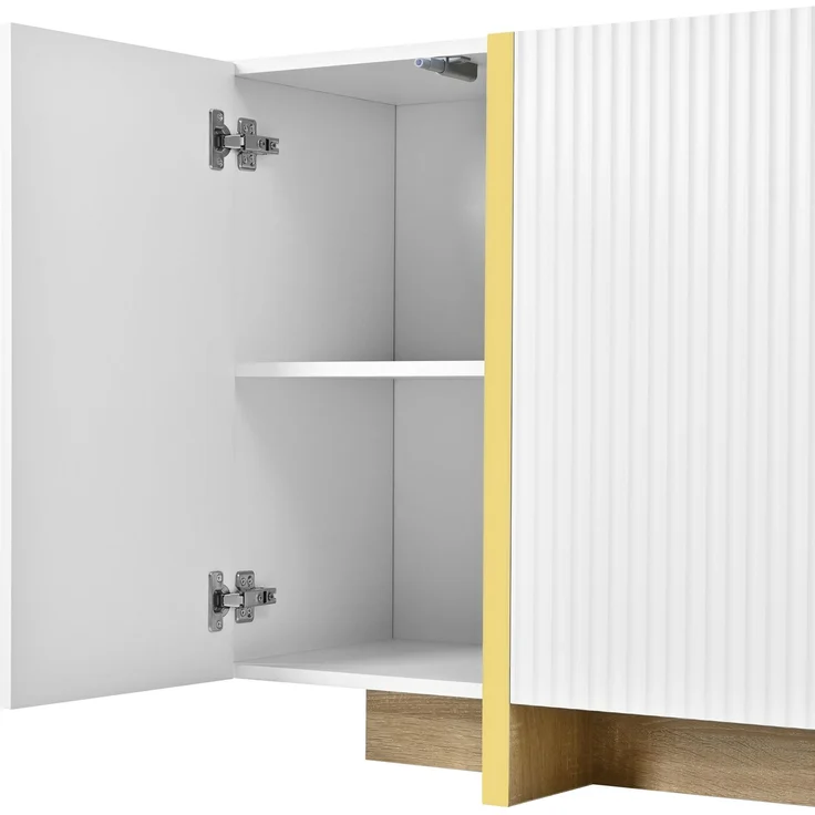 DESVIAE Sideboard Weiß aus MDF/Spanplatte – 140x75x36 cm – 3 Türen, 3 Schubladen – Bild 9