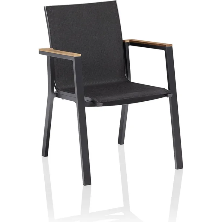 Kettler Stapelsessel Rasmus Alu anthrazit/charcoal mit Teak Stapelstuhl 62 x 60 x 85 cm