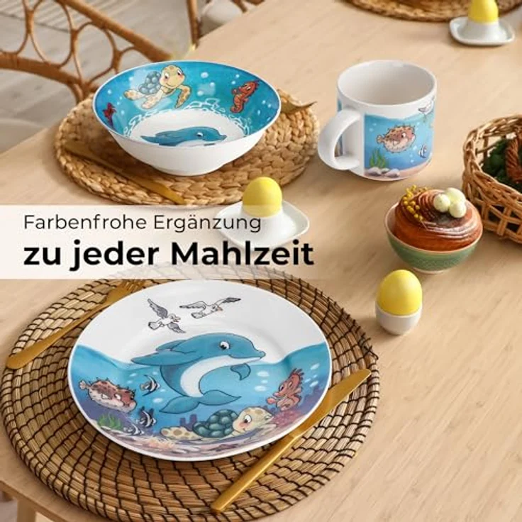 MiaMio Kindergeschirr-Set 3er-Set Kindergeschirr/Porzellan inkl. Teller, Schüssel und Tasse Ocea (3-tlg), 1 Personen, Porzellan – Bild 6