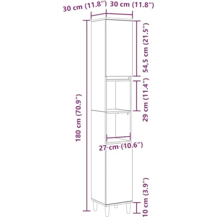 vidaXL Badezimmerschrank mit Tür Schwarz Eichen-Optik 30 x 30 x 190 cm 862805 – Bild 4