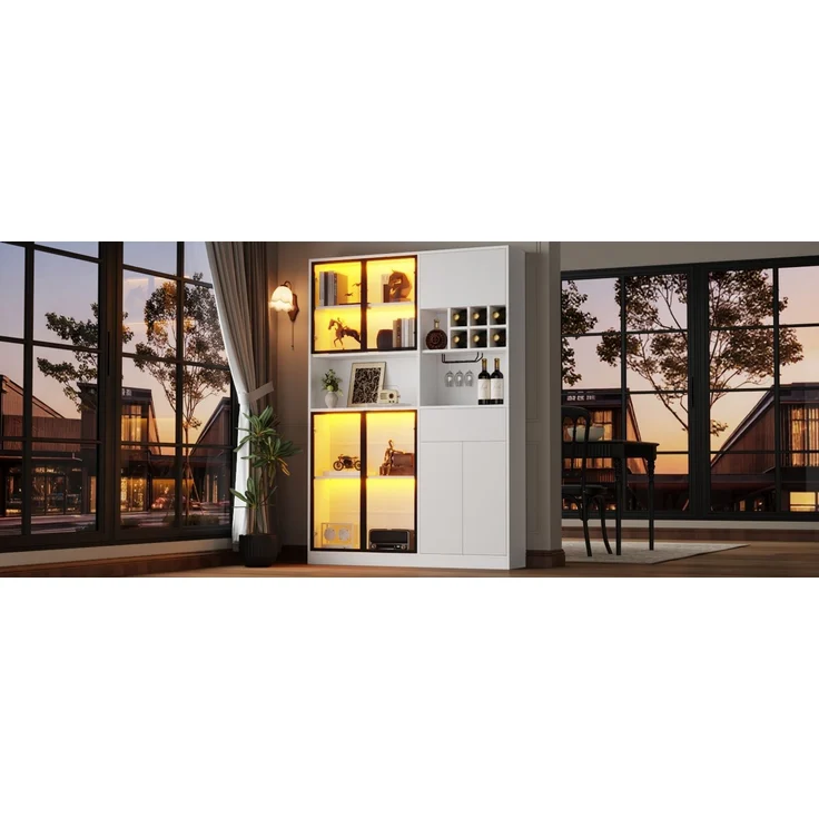 ZUBALIYA Schrank 140x30 cm mit LED-Beleuchtung mit Schubladen in Weiß, ideale Lösung für kleine Räume, robuste Verarbeitung, langlebige Materialien, einfache Selbstmontage – Bild 6