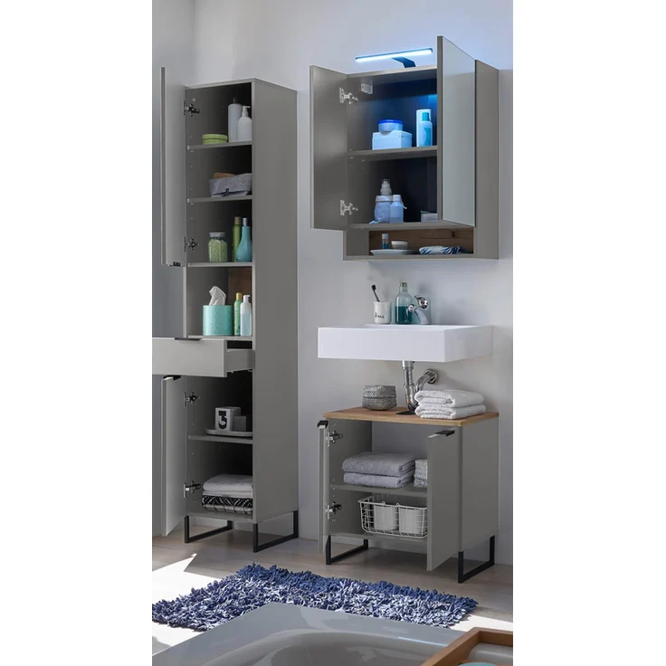 Badezimmer-Set >Denver< (3-tlg.) in grau matt / Evoke Eiche Dekor - 120x195x35 (BxHxT) – Bild 2