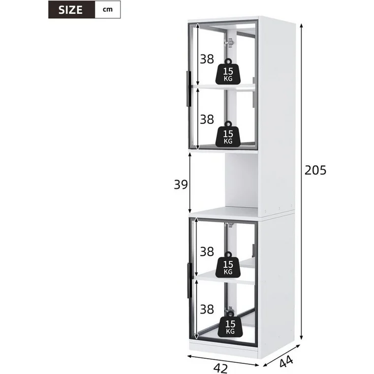 Flieks Eckvitrine Glasvitrine mit LED-Beleuchtung und Glastüren, verspiegelter Rückwand (1-St, 42x44x205 cm) Standvitrine Eckschrank Hochschrank Sammlervitrine mit 5 Fächern Weiß – Bild 4