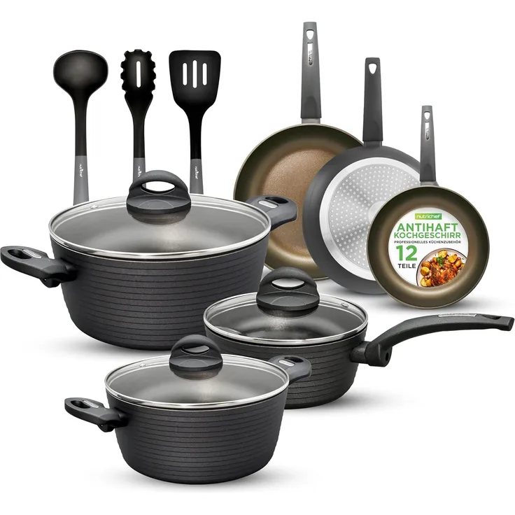 Nutrichef NCCW12S Kochgeschirr-Set, antihaftbeschichtet, Bronze, 12-teilig
