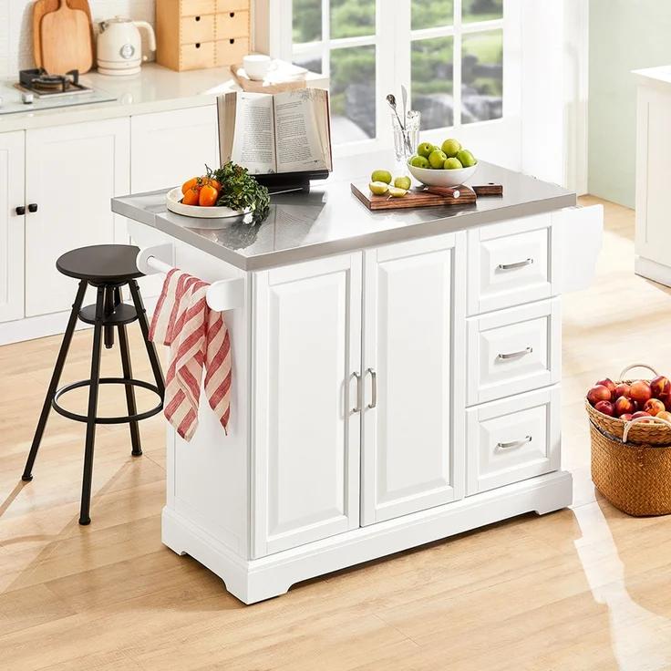 SoBuy FKW41-ST Kücheninsel, MDF, Hochglanz, Weiß, 130 x 91 x 71 cm – Bild 8