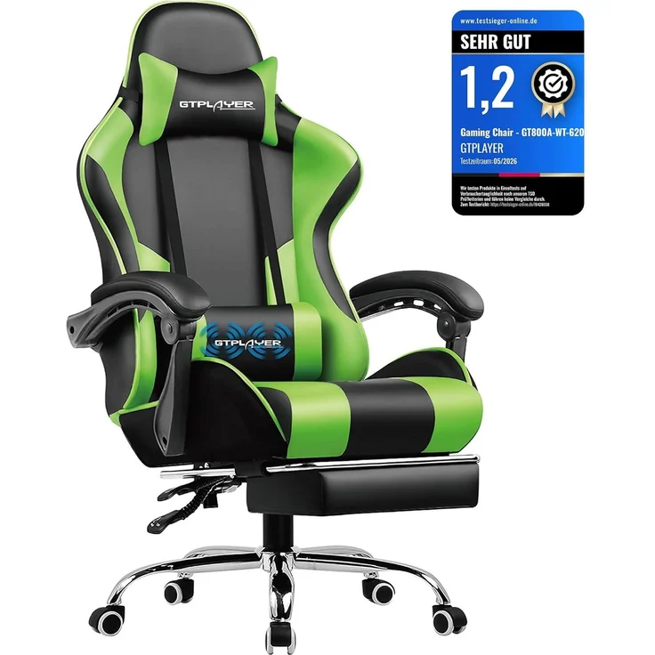GTPLAYER Bürostuhl Gaming Stuhl Gaming Sessel Ergonomischer Gamer Stuhl mit Fußstütze, Kopfstütze Lendenkissen, Gepolstert Gaming Chair, Drehsessel Grün – Bild 1