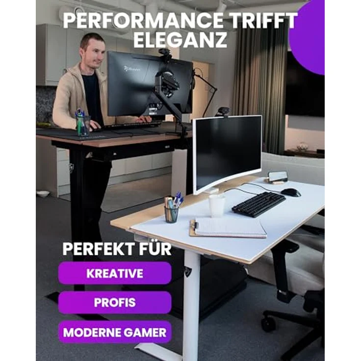 Arozzi Arena Nordico, Elektrisch Höhenverstellbarer Gaming Tisch 140x70 cm mit Kabelmanagement, Monitorarm-Kompatibilität - Weiß – Bild 5
