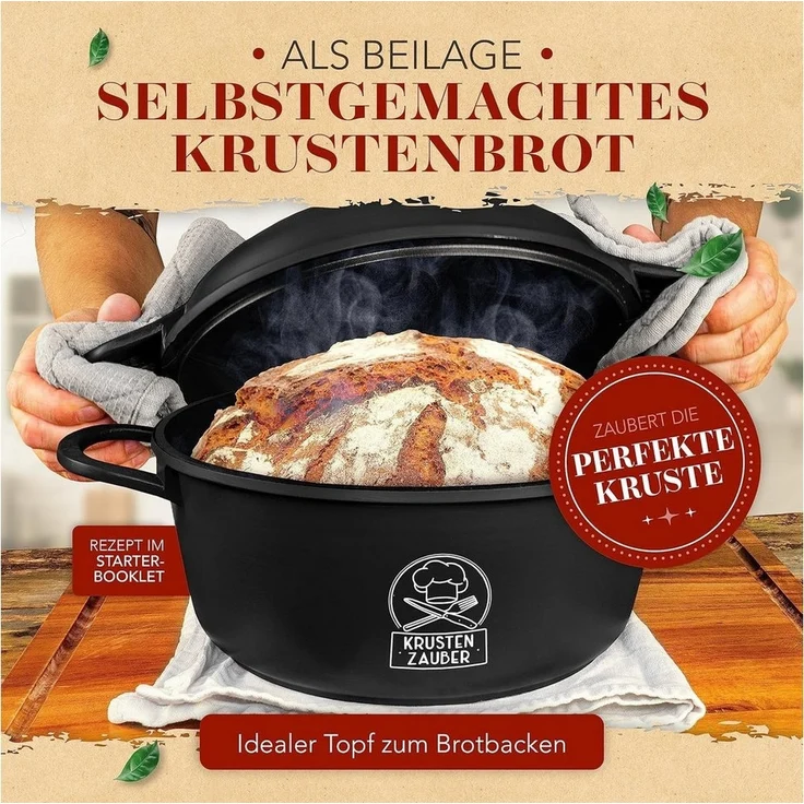 Krustenzauber Bräter Aluguss Bräter mit Deckel backofengeeignet [inkl. Glasdeckel] – Bild 3