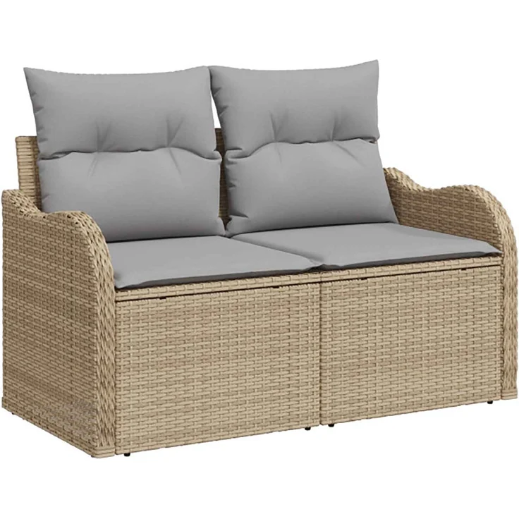 vidaXL Sofa Set 7 stk. Beige und Hellgrau Polyrattan und Stahl 3448689 – Bild 3