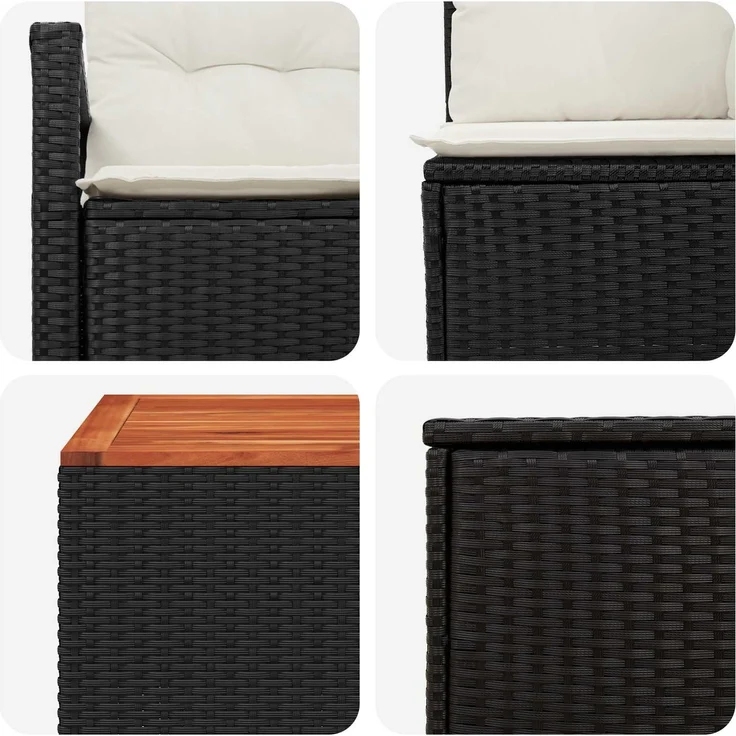 vidaXL Sofa Set 6 stk. Schwarz und Cremeweiß Polyrattan und Stahl 3447233 – Bild 8