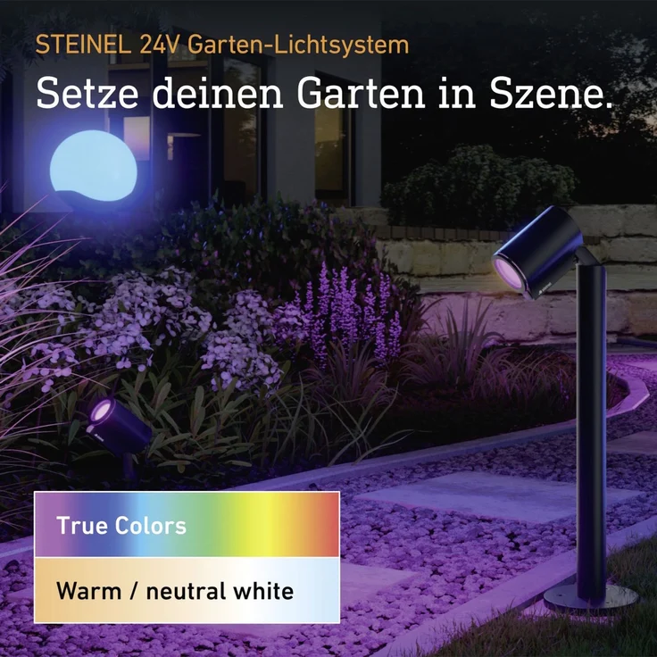 Steinel Gartenstrahler Spot Garden C 24V, inkl. Erdspieß, RGBWW, 16 Mio. Farben, dimmbarer Spotstrahler, App-Steuerung, Plug & Play, IP65, Anthrazit – Bild 3