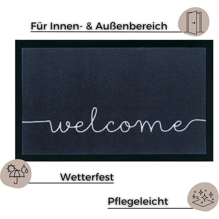 HANSE Home Fußmatte Cozy Welcome, Türmatte, rechteckig, Höhe: 5 mm, Waschbar, Schmutzfangmatte, Outdoor, Innen, Rutschfest, Wetterfest – Bild 2