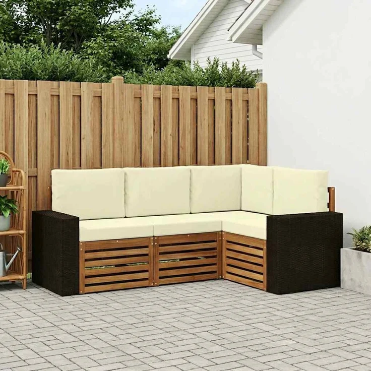 vidaXL Outdoor-Sofagarnitur 4 stk. 4-Sitzer Natur und Creme 3384301 – Bild 1