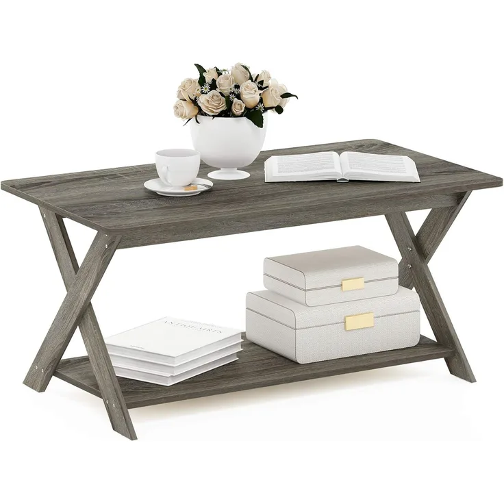 Furinno Modern schlichter Couchtisch mit gekreuzten Beinen, Französische Eiche