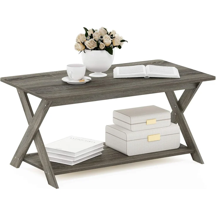 Furinno Modern schlichter Couchtisch mit gekreuzten Beinen, Französische Eiche