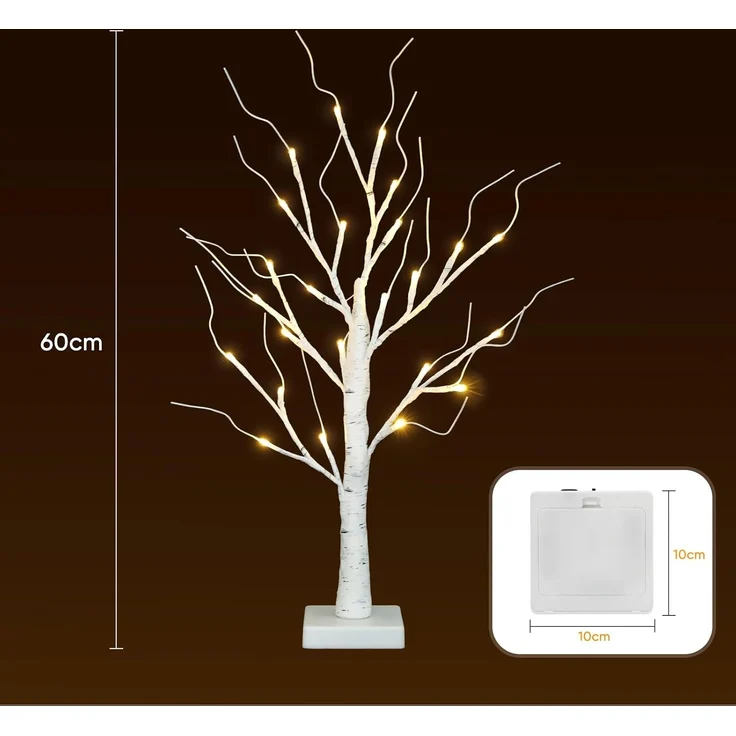 Salcar LED-Lichterkette LED Baum Lichter Warmweiß Weihnachten LED Birkenbaum, 1PC 60cm LED Lichterbaum Innen mit 24 LEDs Licht – Bild 2