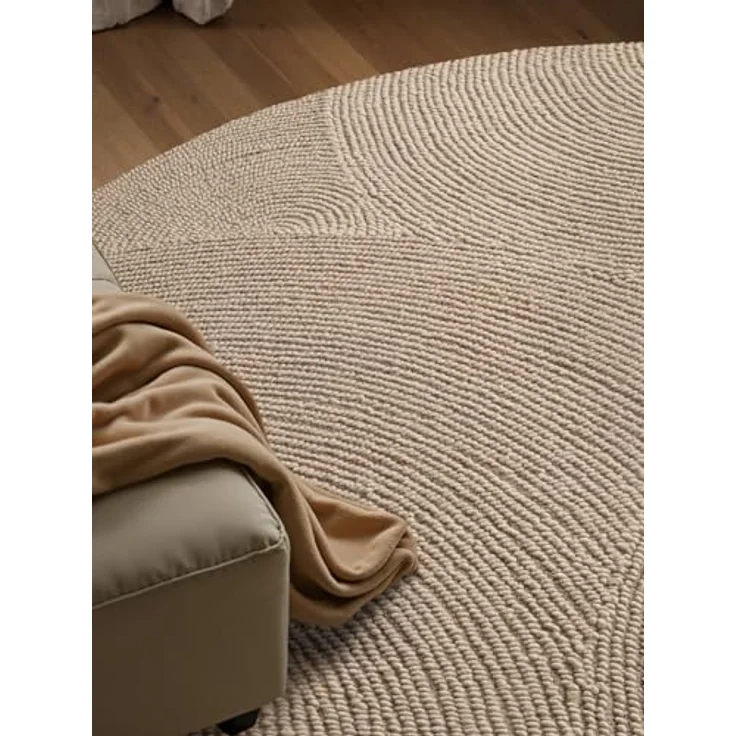 XXXL Wollteppich Eleni, Rund, Beige, Struktur, ca. 200 cm Durchmesser, pflegeleicht, für Fußbodenheizung geeignet, handgetuftet aus 100% Wolle – Bild 5