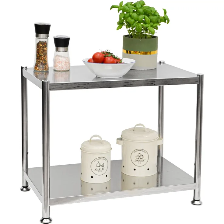 2 Ebenen Edelstahl Regal - 61x36x50cm Schwerlastregal bis 60kg - Metallregal Silber